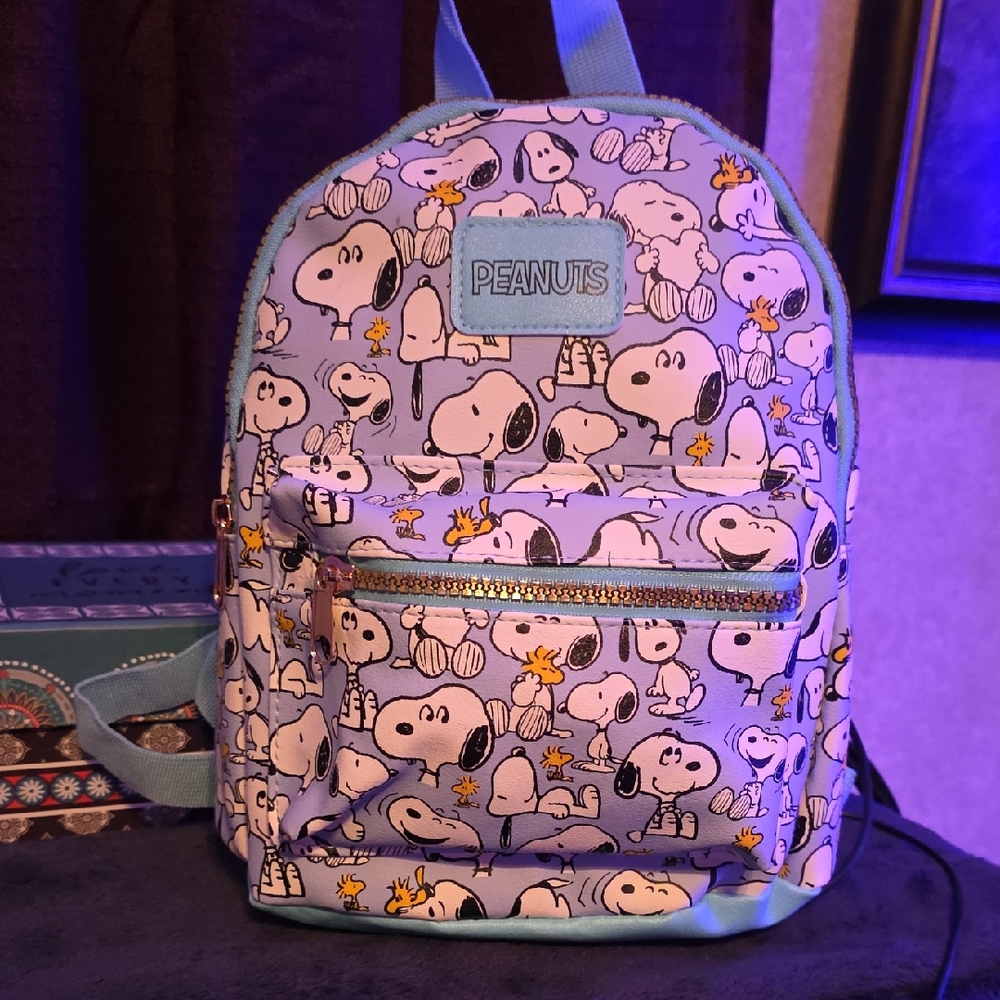 Peanuts Snoopy and Woodstock Light Blue Backpack Mid-Sized Nwt Unisex